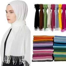 Plain Polyester Hijab Fringed Ladies Long Viscose Scarf Solid Colours Shawl Wrap