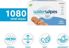 WaterWipes Plastic-Free Original Baby Wipes, 1080 Count 18 packs, 99.9% Water