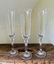 Set of 3 pattern etched Vintage Tall Champagne Flute Glasses