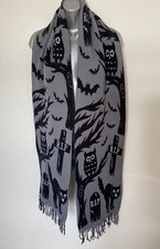 Too Fast Brand Alternative Clothing Black & Grey Scarf Halloween RIP Theme
