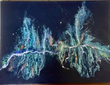 Large Fluid Art Midnight blue, accents of aqua/orange canvas 121cm x91cm Life