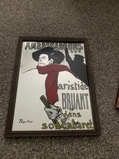 Screen Printed Mirror Aristide Bruant Toulouse Lautrec Wooden Frame Vintage 