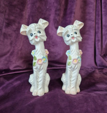 Pair of Vintage Kitsch White Dog Figurines - Foreign Japan Sealy?
