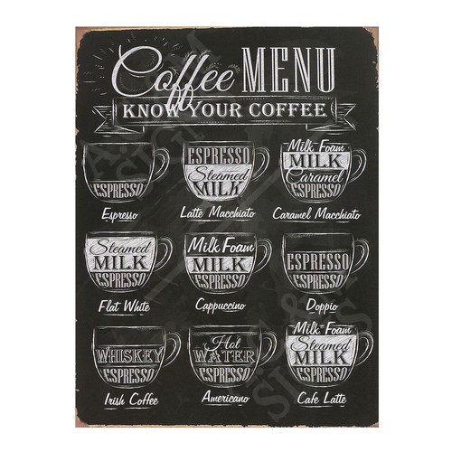 Coffee menu metal sign - menu,