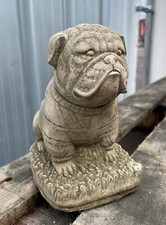 British Bulldog Stone Statue | Puppy Dog Union Jack Flag Garden Ornament Decor