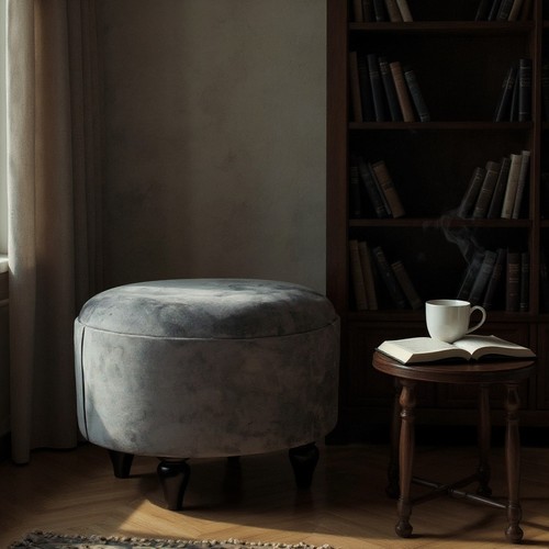 Grey deluxe ottoman - ottoman, oval