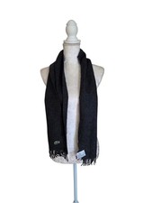 Vintage Chemise Lacoste 100% Wool Grey Tassled Fringe Winter Scarf Unisex VGC