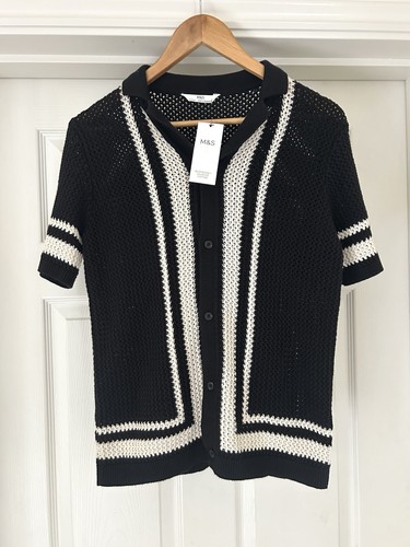 Crochet knit polo cardigan - m&s,
