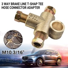 3 Way Brake Line T-Shap Tee Hose Connector Adapter + 3 Male Nuts M10 3/16 Pipe