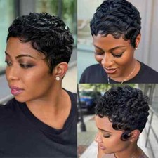 Black Curly Pixie Short Cut Brazilian Virgin Human Hair Wigs For Black Women UK