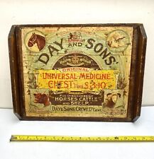DAYS AND SONS UNIVERSAL MEDICINE WOODEN CHEST TOP VETINARY HORSE ADVERTISING