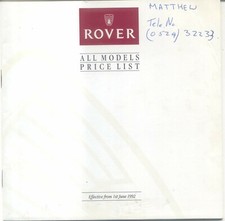 Rover Price List 1992 June