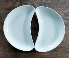 Pair of Crescent Moon Shape White Dishes - Nibbles, Banana Split, Side Plate etc
