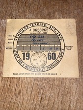 Vintage 1960 Car Tax Disc Hillman YRE 633