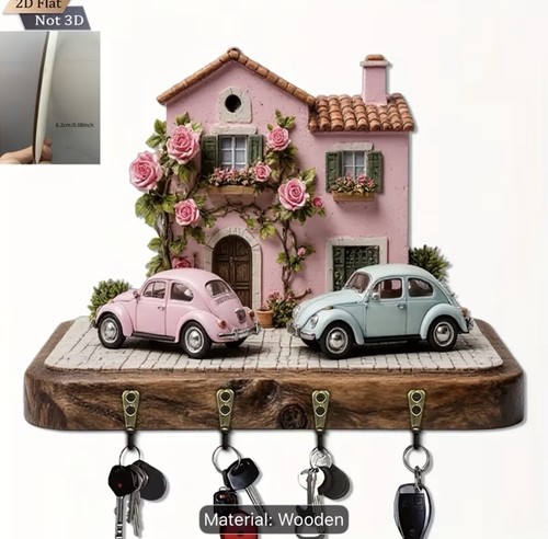 Wood wall mounted key hook - key,