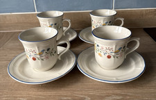 Brick Oven Heritage Cup & Saucers x4 Floral Bird Pattern Blue Afternoon Tea