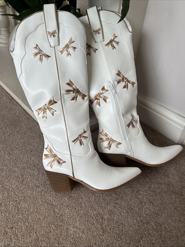 Ladies white gold knee high - white/gold,