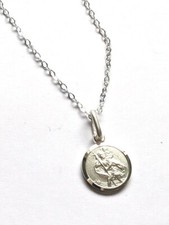 925 Sterling Silver Small 10mm D/C St Christopher Pendant 16" Chain Set GIFT BOX