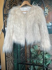 APRICOT CREAM SHAGGY FAUX FUR JACKET SIZE 8