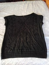 Ladies black open knit vest - black,