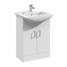 550mm 2-Door Basin Vanity Unit Square Sink Gloss White Bathroom Soft Close