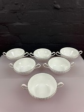 6 x Paragon White and Gold Gilt Soup Coupes Handled Soup Bowls Set