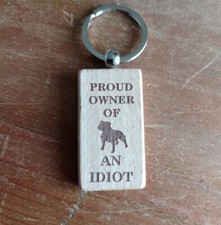 Staffy Wood Key Ring - cheeky