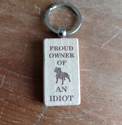 Staffy wood key ring - wood,