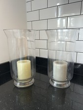 Neptune Home Pair Glass Hurricane Lamp Candle Holder Vase Large