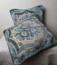 VINTAGE  BHS  Square Blue Floral Patterned velvet  Cushion Covers  16X16in
