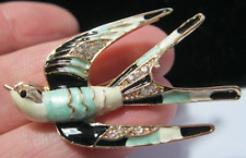 Vintage Art Deco Style Enamel & Crystal Swift Swallow Bird Brooch Pin Jewellery