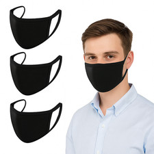 3X Cotton Face Mask Protective Covering Mouth Masks Washable Reusable Black UK
