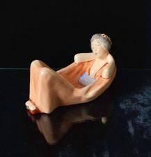 Vintage Czechoslovakian Hand Painted Ceramic Lying Geisha Figural Dish