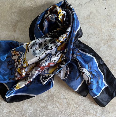 Silk type scarf blue black - -, blue,