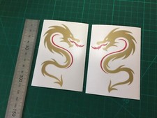 (X2) Dragon Stickers Decals 100x70mm Gold / Red Car Bumper Motorbike Helmet