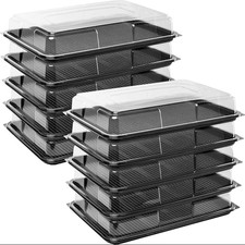 10xReusable Black Catering Trays with Lids-Large Boxes for Events,Party Platters