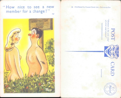 Humorous nudist camp cartoon