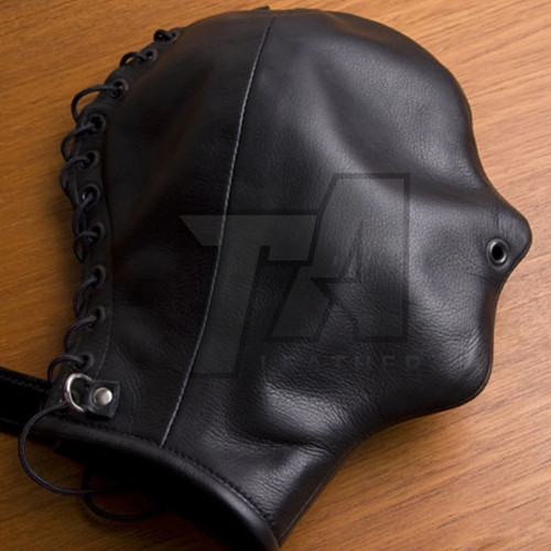 Leather bondage hood mask - leather,