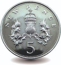 1975 Uncirculated 5 Pence Piece - 50th Birthday Gift - Excellent Condition