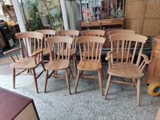 Set Of 8 Beech Farmhouse Dining Chairs Inc. 2 Carvers