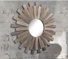   Wooden Sunburst Hanging Wall Mirror with Attached Hanging Bracket