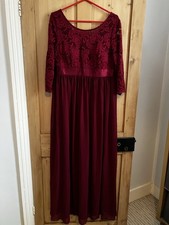 Elegant 3/4 Sleeve Embroidered Maternity Wedding Guest Dress 16 Burgundy RRP £63