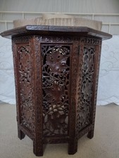 LARGE VINTAGE OCTAGONAL FOLDING  ANGLO/INDIAN  HAND CARVED
