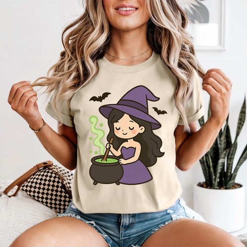 Cute witch stirring cauldron - stirring,