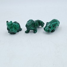 Three Small Hand Carved Malachite Animal Figurines All Damaged Beautiful Green