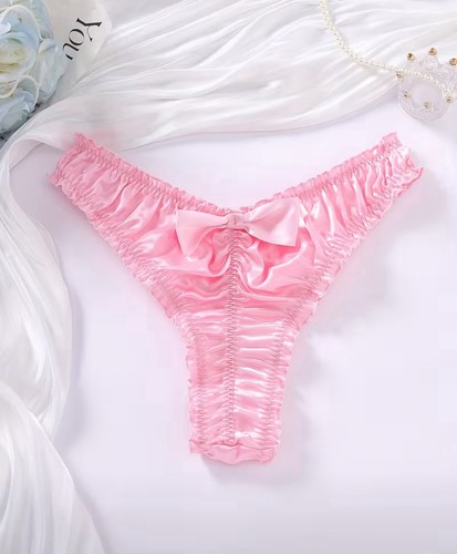 Pink satin ruched - ruched, thong