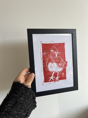 Framed skylark linoprint in - linoprint,,