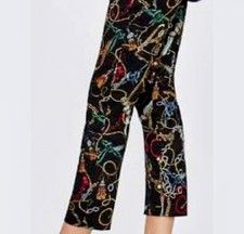 Zara Chain Print Cigarette Pants Women's Size S Black