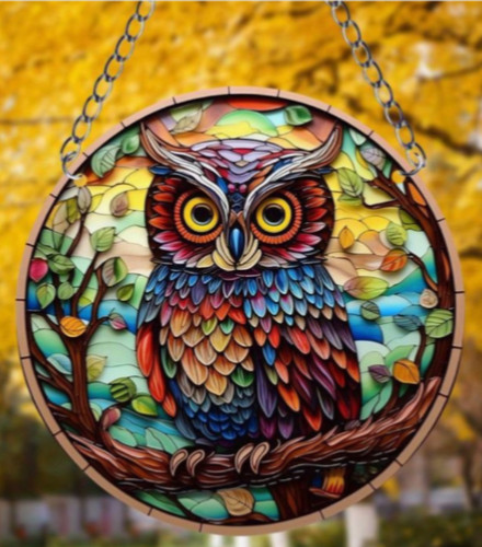 Owl suncatcher acrylic 15cm - suncatcher,