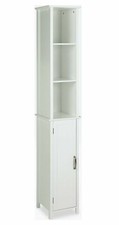 Tongue & Groove Tallboy - White | Slim Storage Cabinet for Bedroom or Bathroom